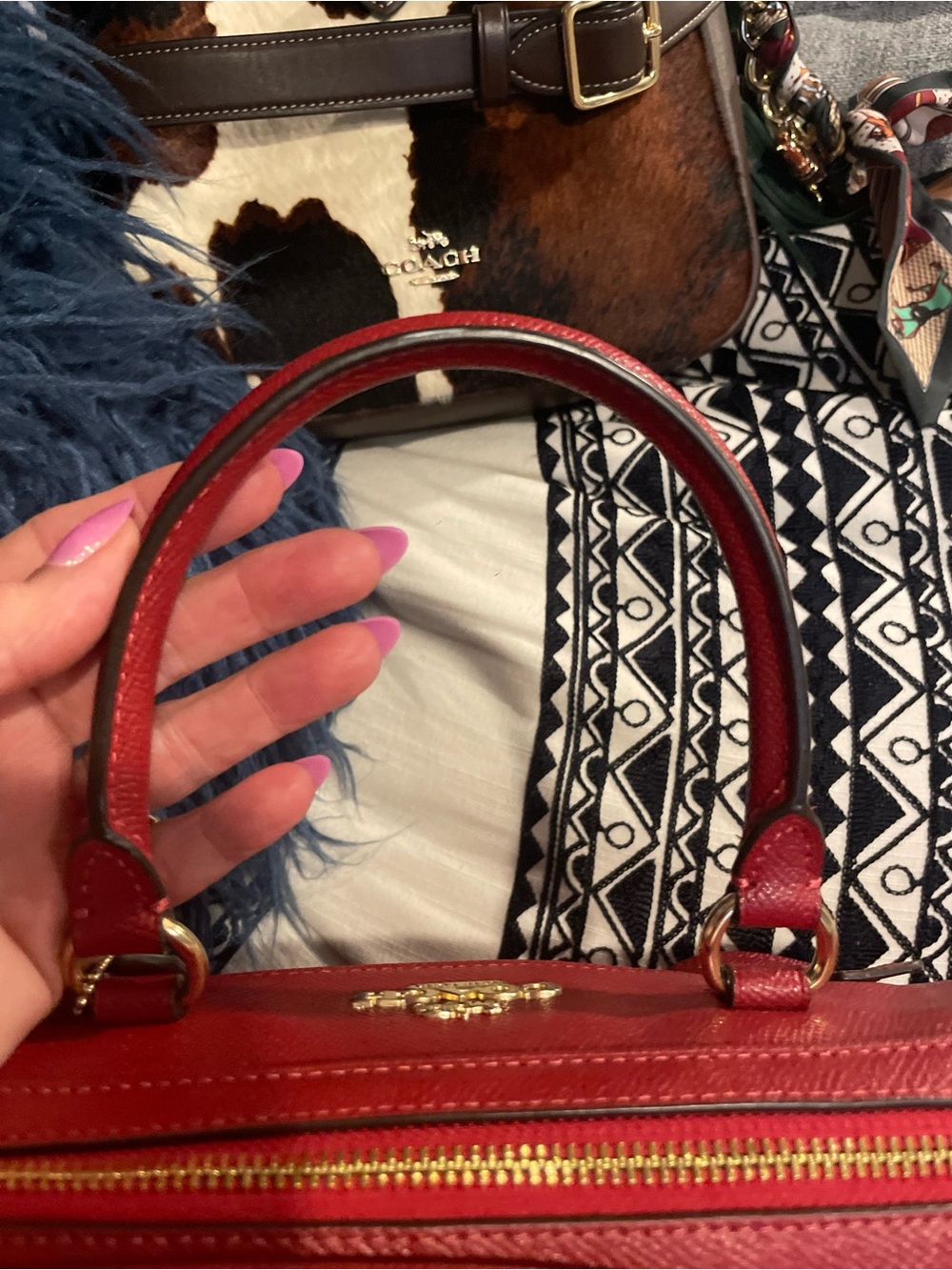 Coach Red Leather Rowan Satchel with Top Handles and Crossbody Strap - Picture 7 of 10